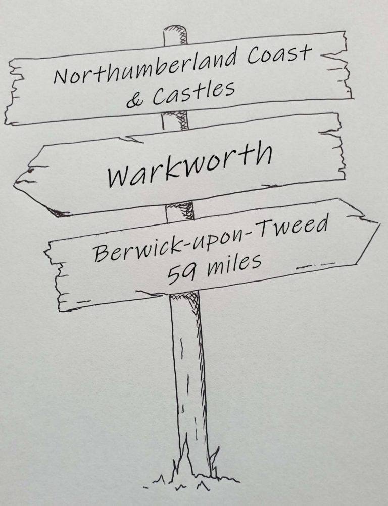 Hand drawn sign post showing the South Downs Way full path