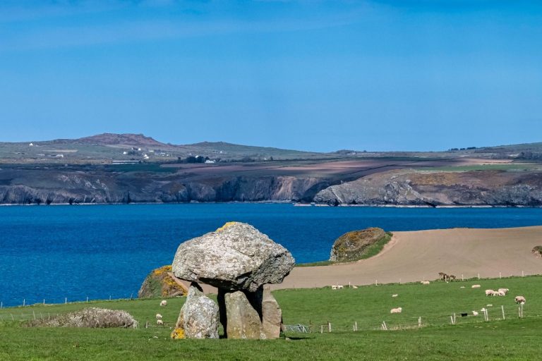Carreg Samson, known as Samsons Stone.  A 5000 year old Neolithic dolmen sited in a feild over looking the Pembrokeshire Coast path