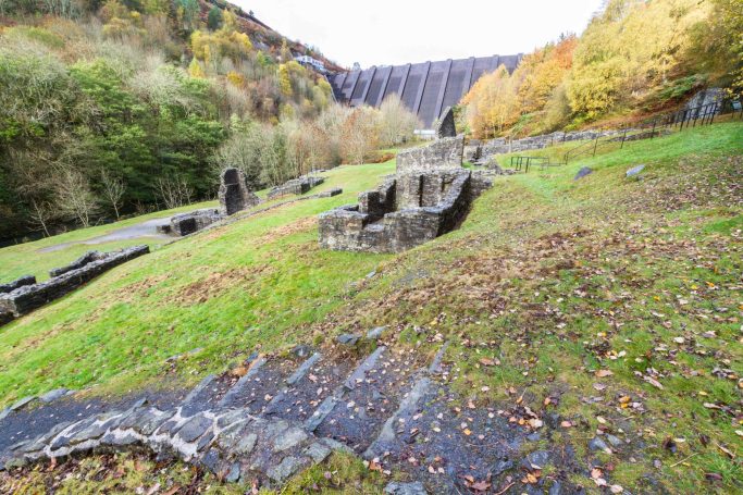 Bryntail Lead Mine  at the bottom of Clywedog reservoir