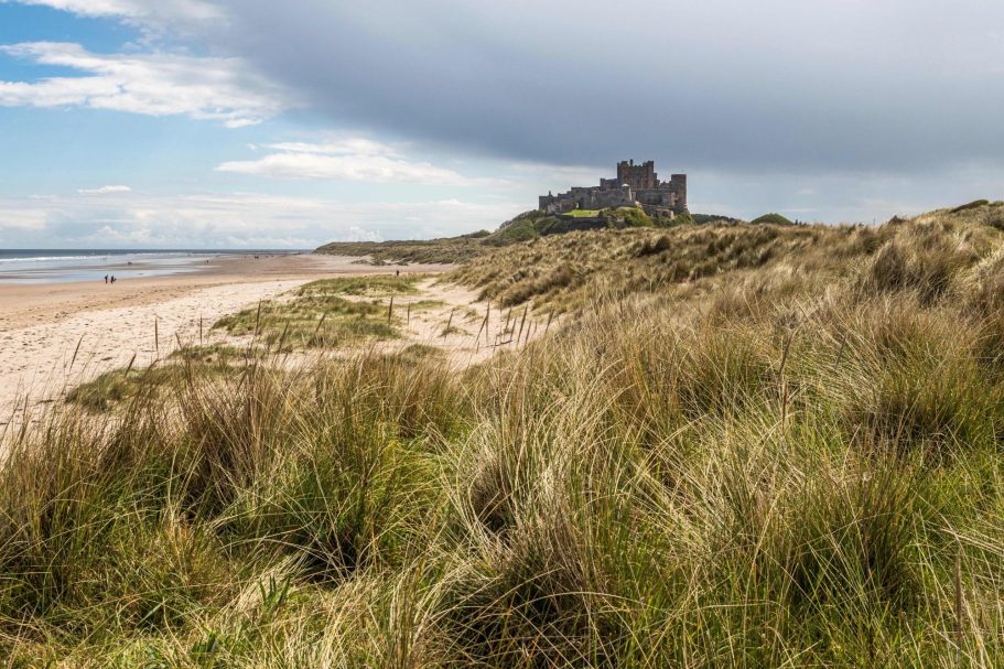 Looking along the Coast path towards Bamburgh Castle