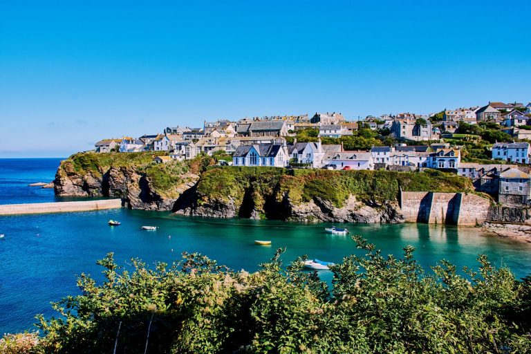 Pretty fishing village of Port Isaac showing houses and port
