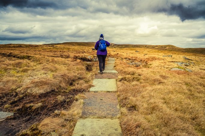 Walkers on the path leading over Great Shunner Fell