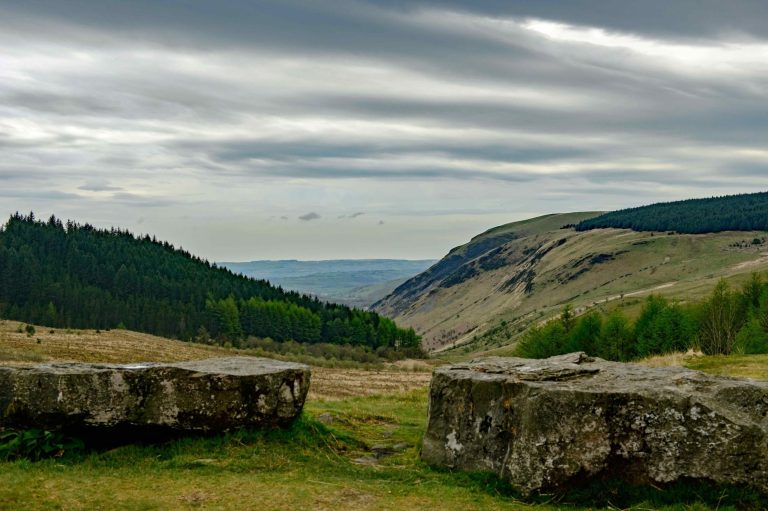 Looking across the Cambrian Mountains, Large stones in foreground